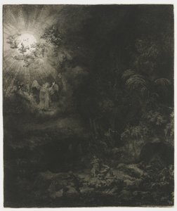 Enkeli ilmestyy paimenille tekijältä Rembrandt van Rijn