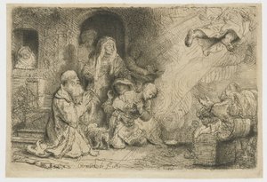 Enkeli, joka lähtee Tobiaksen perheestä tekijältä Rembrandt van Rijn