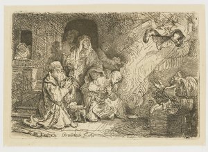 Enkeli, joka lähtee Tobiaksen perheestä tekijältä Rembrandt van Rijn