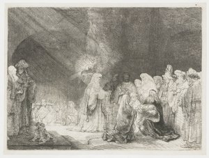 Esitys temppelissä: pitkulainen printti tekijältä Rembrandt van Rijn