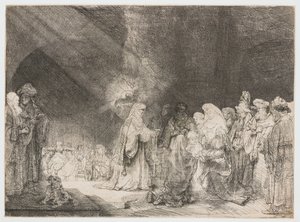 Esitys temppelissä: pitkulainen printti tekijältä Rembrandt van Rijn