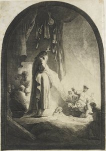 Lasaruksen nostaminen: suurempi lautanen tekijältä Rembrandt van Rijn