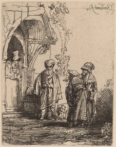 Kolme itämaista hahmoa (Jaakob ja Laban?) tekijältä Rembrandt van Rijn