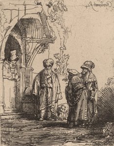 Kolme itämaista hahmoa Jacob ja Laban, 1641. tekijältä Rembrandt van Rijn