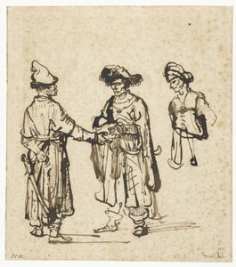 Kolme aasialaista keskustelemassa tekijältä Rembrandt van Rijn