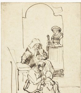 Kolme naista ja lapsi ovella tekijältä Rembrandt van Rijn