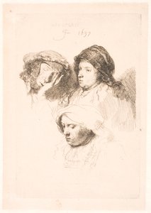 Kolme naisen päätä, yksi unessa tekijältä Rembrandt van Rijn