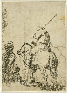 Turbaani sotilas hevosen selässä tekijältä Rembrandt van Rijn