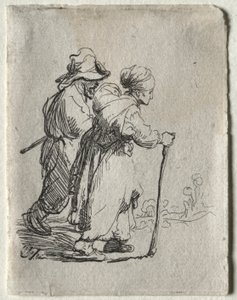 Kaksi kulkuria, mies ja nainen tekijältä Rembrandt van Rijn