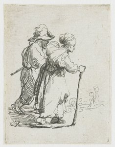 Kaksi kulkuria, mies ja nainen tekijältä Rembrandt van Rijn