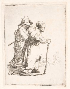 Kaksi kulkuria, mies ja nainen tekijältä Rembrandt van Rijn