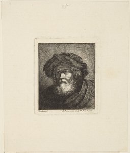 Vanha mies toque-lakki päässä tekijältä Rembrandt van Rijn
