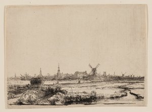Näkymä Amsterdamiin Kadijkista tekijältä Rembrandt van Rijn
