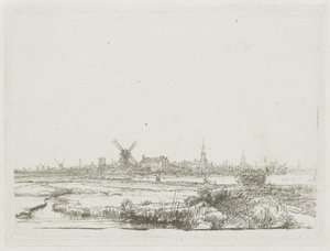 Näkymä Amsterdamiin Kadijkilta tekijältä Rembrandt van Rijn