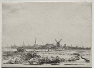 Näkymä Amsterdamiin luoteesta tekijältä Rembrandt van Rijn