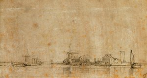 Näkymä Amstelille Omvalissa, vasemmalla Diermermeerin Ringvaart tekijältä Rembrandt van Rijn