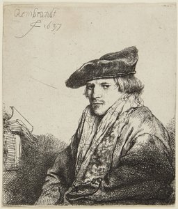 Lakki päässä oleva nuori mies tekijältä Rembrandt van Rijn
