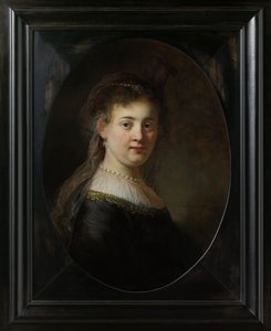 Nuori nainen fantasiaasussa, 1633 tekijältä Rembrandt van Rijn