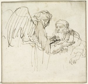Sakarias ja enkeli, n. 1635 tekijältä Rembrandt van Rijn