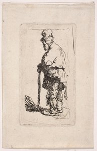 Keppiin nojaava kerjäläinen, katse vasemmalle tekijältä Rembrandt van Rijn