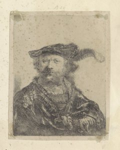 Omakuva, jossa samettibaretti Recueil de quatre-vingt-cinq estampes originales (sarjan nimi) tekijältä Rembrandt van Rijn