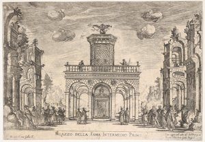 Ensimmäinen välipala: kuuluisuuden palatsi Keskiluokka kuudes: kuuluisuuden palatsi, sarjasta S ..., 1608. tekijältä Remigio Cantagallina