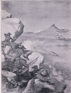 Buurit ampuvat kenraali Frenchin junaa (litho) tekijältä René Bull