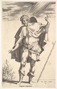Empedocles, joka seisoo edestä pää käännettynä kolmen neljäsosan näkökulmasta, ohjaa ..., n. 1545-63.