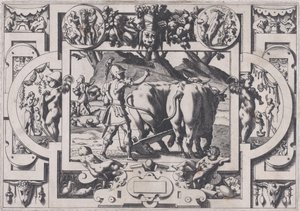 Jason kylvää lohikäärmeen hampaat Jason kesyttää heidät ja kahlitsee heidät ja kyntää heidän f..., 1563.