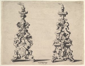Kaksi kynttilänjalkaa, n. 1550-60. tekijältä Rene Boyvin