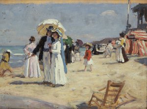 Pariskunta Cabourgin rannalla (öljy kankaalle)