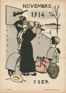 Sodan kalenteri (1. vuosi? elokuu 1914 - heinäkuu 1915) (värillinen puupiirros)