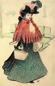 Kaunis juutalainen menee ostoksille. Le Rire -lehti, 1896. tekijältä Rene Georges Hermann Paul