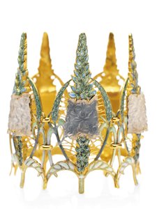 Art nouveau "Speedwell" rannekoru, n. 1900 (lasia, emalia ja kultaa) tekijältä Rene Jules Lalique