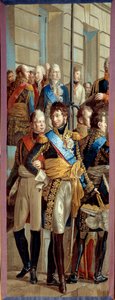 Napoleon I:n ja Preussin kuningatar Louisen haastattelu Tilsitissä (Tilsitt), 7.6.1807 Gobelinien työpajan kuvakudos Rene Theodore Berthonin (1776-1859) maalauksen yksityiskohdan perusteella. 3,28 x 1,28 m Malmaison musee du chateau tekijältä Rene Theodore Berthon