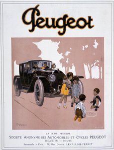 Peugeotin "" The 14 HP Peugeot"" mainonta "" Comoedia illustrious"" -julkaisussa 20. joulukuuta tekijältä Rene Vincent