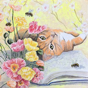 Kissa unikonkukissa tekijältä Renee Machan Cottagecore Artist