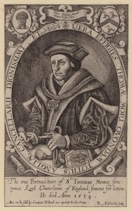 Sir Thomas More, englantilainen lakimies, valtiomies, filosofi ja humanisti (kaiverrus) tekijältä Renold (after) Elstrack