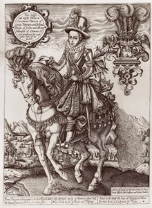 Charles I Walesin prinssinä hevosen selässä, The Book of Kings, 1618