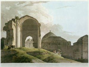 Madurain palatsin rauniot, kaiverrus Thomas ja William (1769-1837) Daniell, julkaistu 1798 (väri litho)