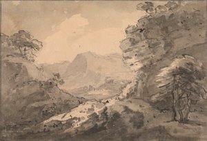 Vuoristoinen maisema, jossa on Rocky Crag oikealla tekijältä Rev. William Gilpin