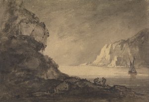 Laivauskohtaus kolmella hahmolla rannalla tekijältä Rev. William Gilpin