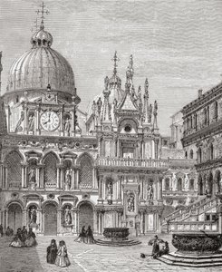 Dogen palatsin sisäpiha, Venetsia, Italia 1800-luvun lopulla. Teoksesta Italian Pictures by Rev. Samuel Manning, julkaistu noin vuonna 1890. tekijältä Reverend Samuel Manning