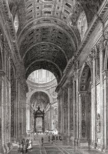 Pietarinkirkon sisätilat Vatikaanissa, Roomassa, Italiassa 1800-luvun lopulla. Teoksesta Italian Pictures by Rev. Samuel Manning, julkaistu noin vuonna 1890. tekijältä Reverend Samuel Manning