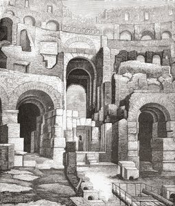Colosseumin sisätilat Roomassa, Italiassa vuoden 1874 kaivausten jälkeen. Teoksesta Italian Pictures by Rev. Samuel Manning, julkaistu noin vuonna 1890. tekijältä Reverend Samuel Manning