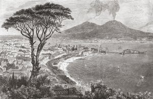Napoli ja Vesuvius Italiassa 1800-luvun lopulla. Teoksesta Italian Pictures by Rev. Samuel Manning, julkaistu noin vuonna 1890. tekijältä Reverend Samuel Manning