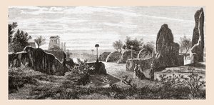 Caesareiden palatsin rauniot Palatinuksen kukkulalla Roomassa, Italiassa 1800-luvun lopulla. Teoksesta Italian Pictures by Rev. Samuel Manning, julkaistu noin vuonna 1890. tekijältä Reverend Samuel Manning
