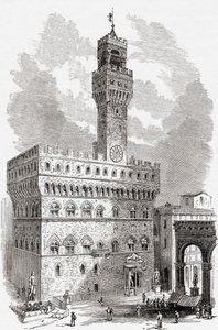 Palazzo Vecchio, Firenze, Toscana, Italia 1800-luvun lopulla. Teoksesta Italian Pictures by Rev. Samuel Manning, julkaistu noin vuonna 1890. tekijältä Reverend Samuel Manning