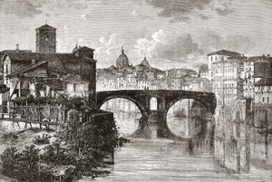 Pons Fabricius eli Ponte dei Quattro Capi ja Tiberin saari Roomassa, Italiassa 1800-luvun lopulla. Teoksesta Italian Pictures by Rev. Samuel Manning, julkaistu noin vuonna 1890. tekijältä Reverend Samuel Manning