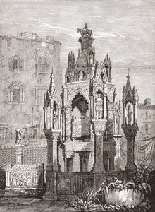 Scaligerin haudat, Verona, Italia 1800-luvun lopulla. Teoksesta Italian Pictures by Rev. Samuel Manning, julkaistu noin vuonna 1890. tekijältä Reverend Samuel Manning